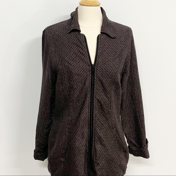 Flax Tops - Flax | Gray Full-Zip Cardigan Long Sleeve Blouse Flax Tops - Flax | Gray Full-Zip Cardigan Long Sleeve Blouse